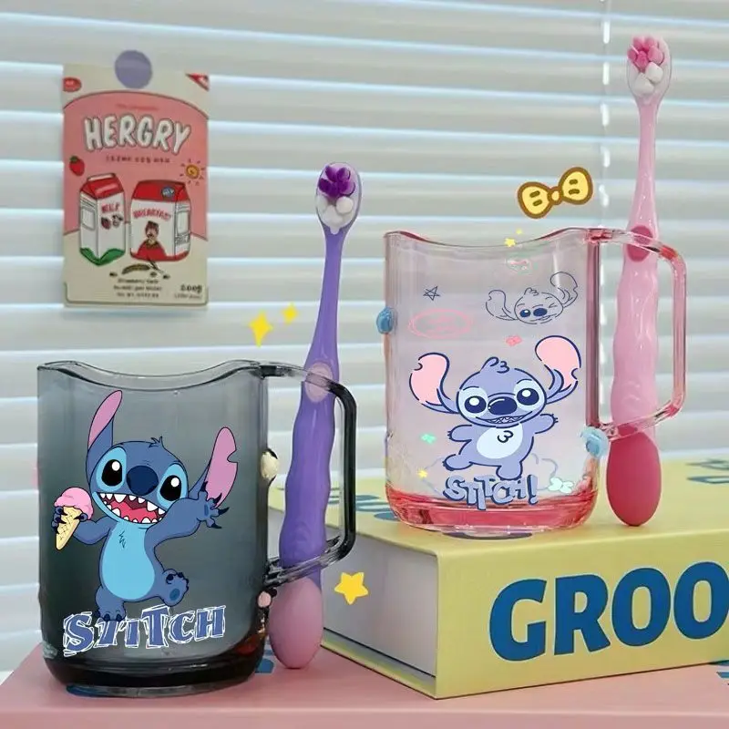 Transparente Anti-Fall Water Cup, Ponto Lilo e Stitch Animação Periférica, Resina Transparente Escova Cup