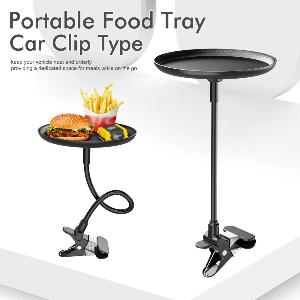 

New Car Food Tray Non-Skid Black ABS Organizer Adjustable Mount W/ Clamp Fit for Automobile Snacks Table Bottle Passenger Seat