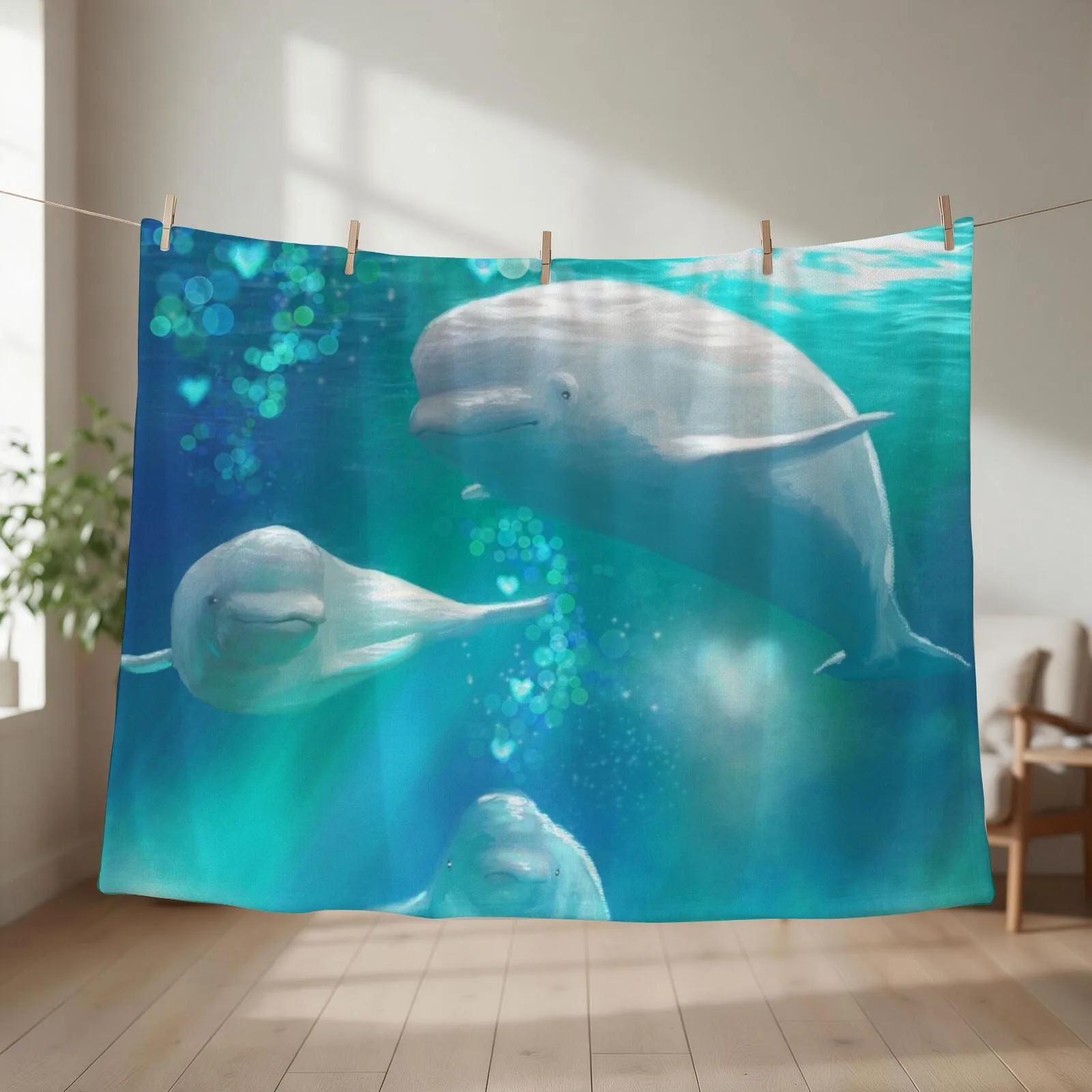 Blue Beluga Family Throw Blanket couch cozy soft plush fuzzy picnic outdoor blanket