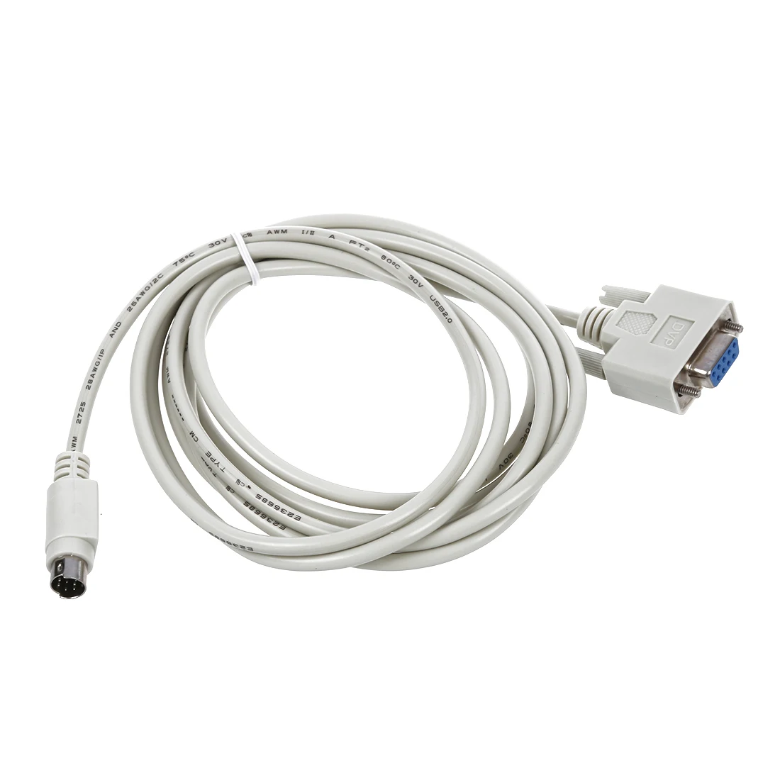 DB9P to 8P Mini Din RS232 Download Cable White 8.2 Ft for PLC DVP-EH