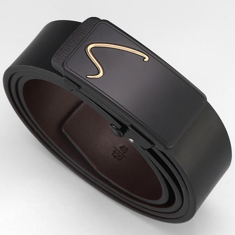 

High Quality Men Black 3.4CM Designer Casual Automatic Buckle Luxury Brand Toothless Belts Genuine Leather Jeans Boys Waistband