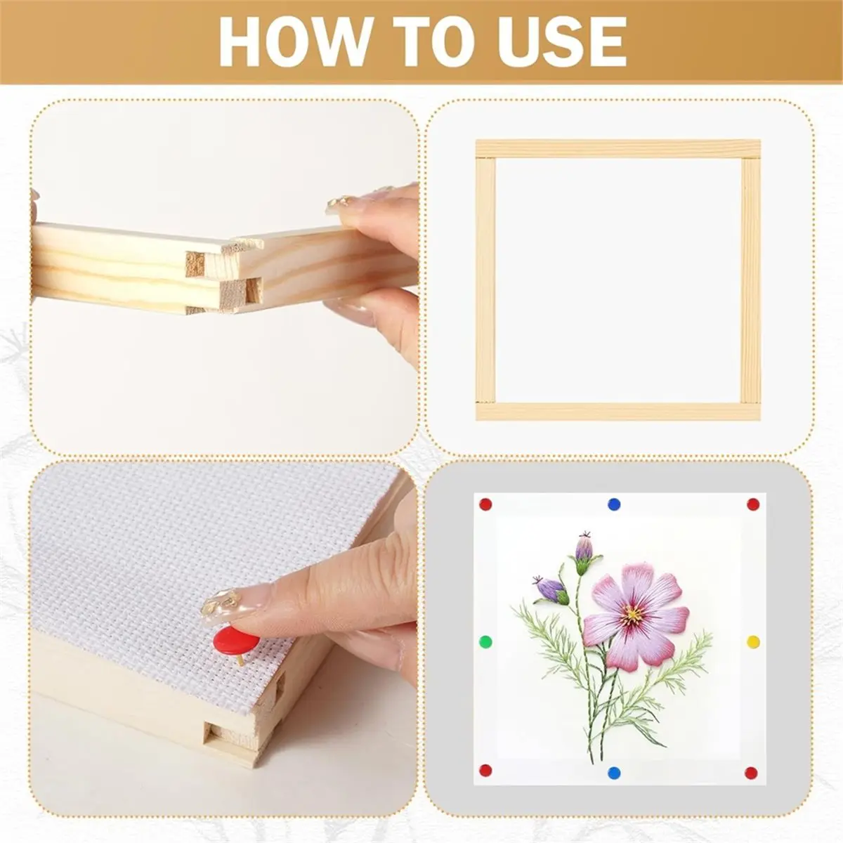 3 Size Big Wooden Needlepoint Stretcher Bars with Thumb Tacks and Tacks Remover, DIY Canvas Splicing Stretcher Frames