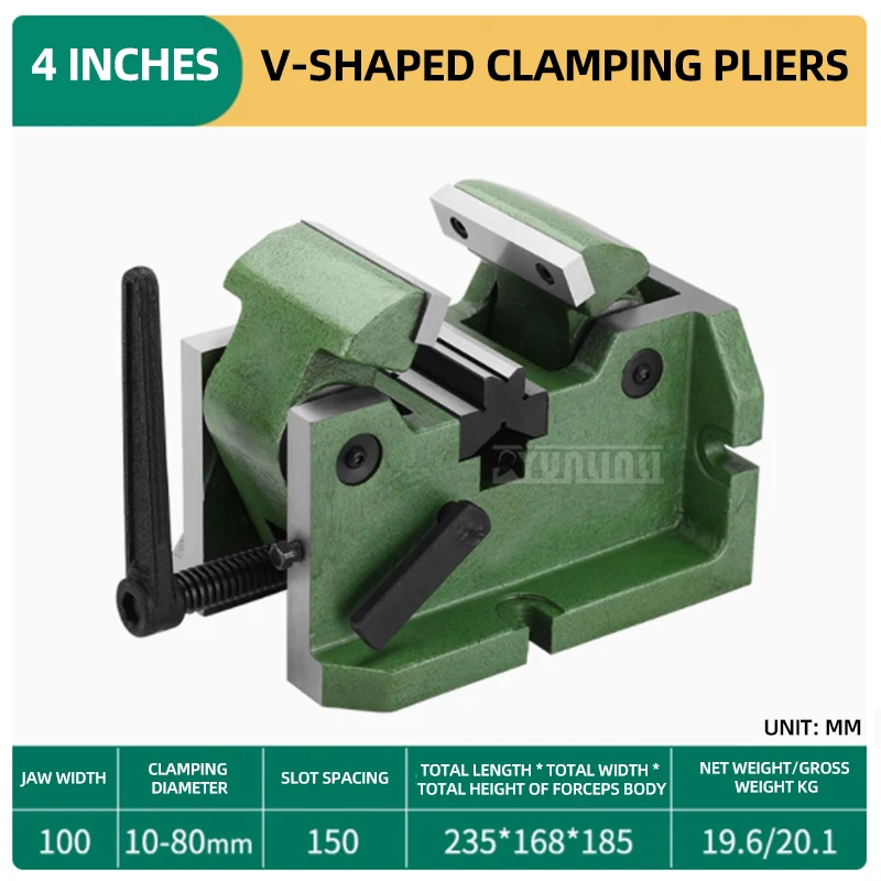 3/4/8 inches Heavy V-Shaped Flat Pliers Milling Machine Machine With Vise Clip Round Tubular Object Cylindrical Center vise