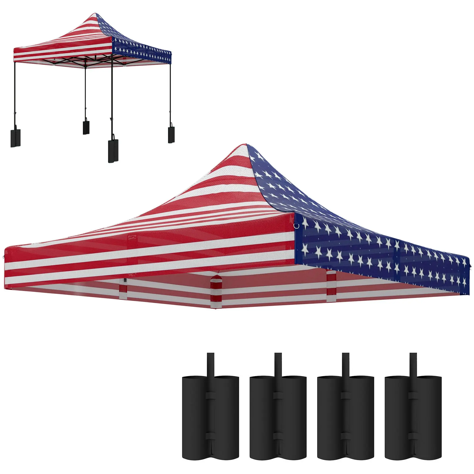 

For Outsunny 10' x 10' Replacement Canopy Top for Pop Up Canopy Tent with 4 Sand Bags, UPF50+ Protection, American Flag