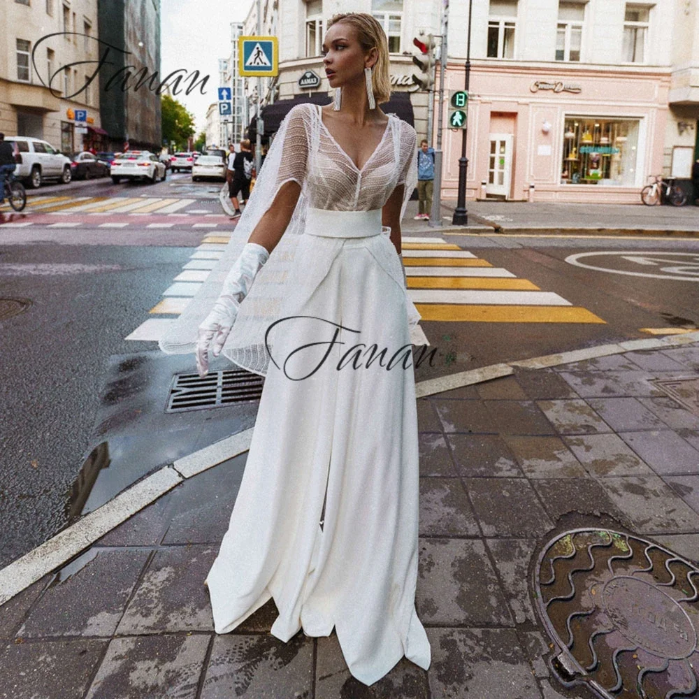 

Spaghetiti Straps Wedding JumpSuits Dress With Jacket Floor Length Bride For Women Chiffon Gowns 2 Pieces Sets