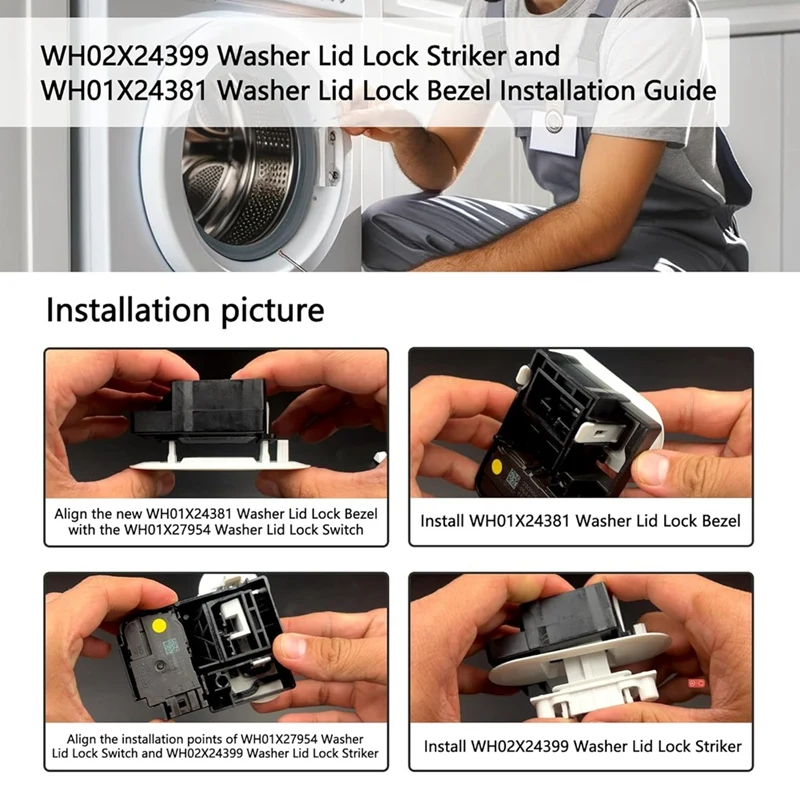 ABRE-WH02X24399 غطاء الغسالة قفل سترايك و WH01X24381 غطاء الغسالة قفل الحافة لـ GE وHotpoint Top Washer