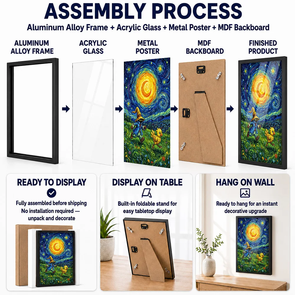 Final Fantasy IX Van Gogh Framed Aluminum Metal Poster Customized Photo Mythic Character Style Wall Art For Library Player Gift