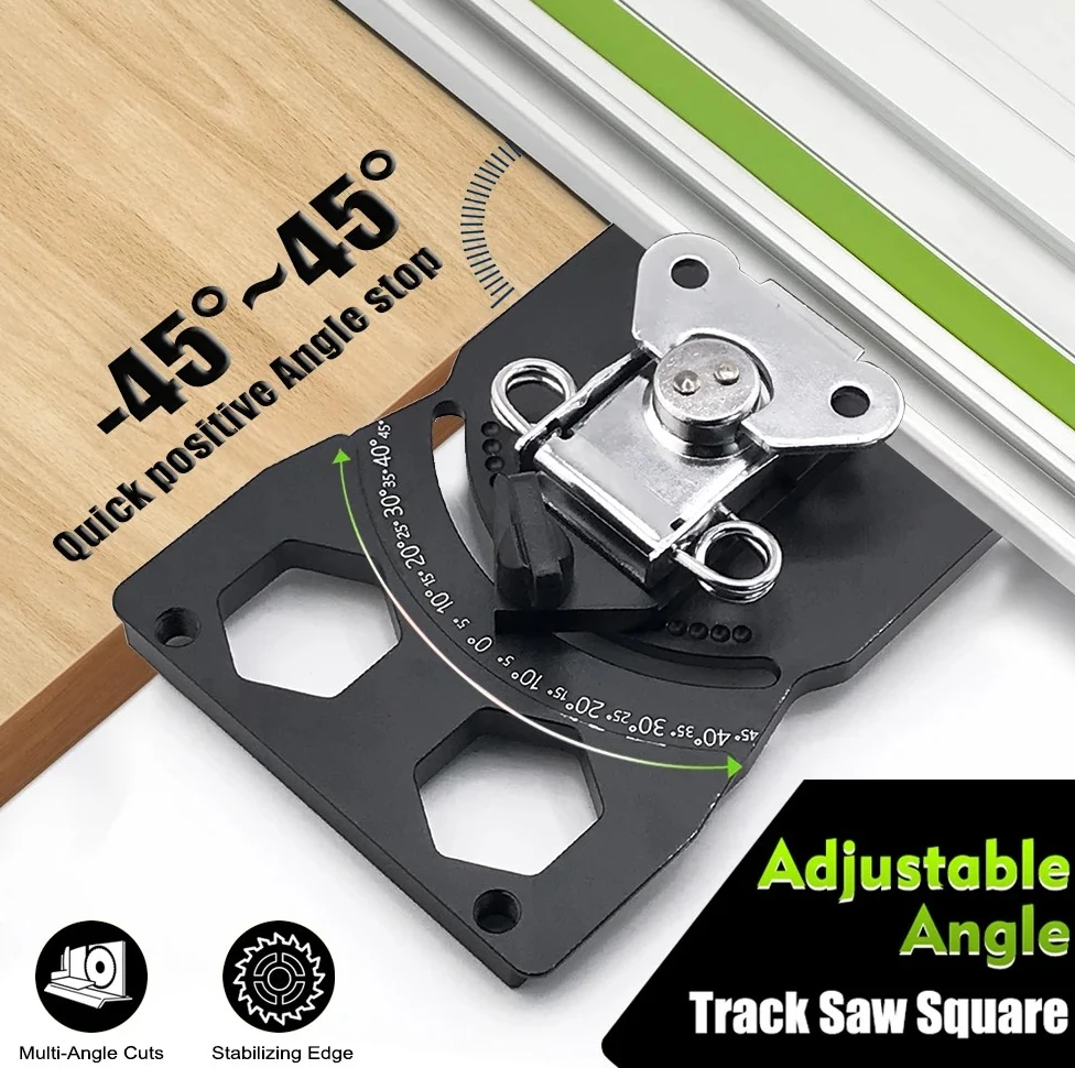 Precision Track Saw Square Guide with Quick Stops, Adjustable Angle Guide Rail Square for -45° to 45° and 90° Woodworking Cuts