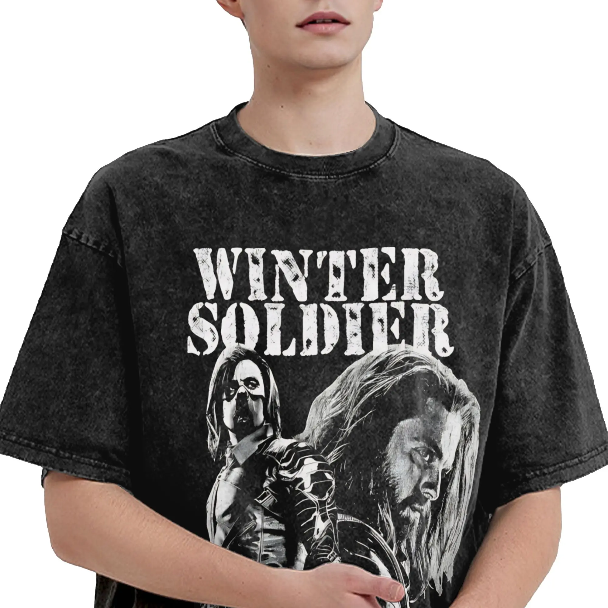 Harajuku Washed Shirt Soldier Bucky Barnes  Outfit Fashion T Shirt High Street  Streetwear Short Sleeve Summer Tee Shirt
