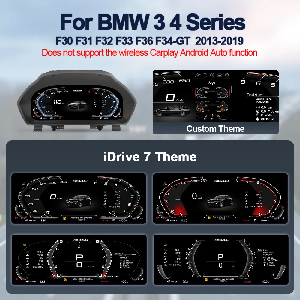 AUTOTOP 12.3 "Digitale Instrumentenpaneel voor BMW F30 F31 F34 GT F35 F32 F33 F36 2011-2020, Carplay Android Auto, Diesel Benzine, ACC