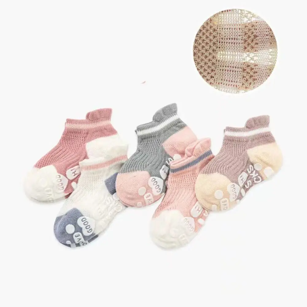 5Pairs Sweat Absorbent Cotton Baby Floor Socks Short Tube Letter Kids Ankle Sock Breathable Hosiery Toddle Walking Socks Daily