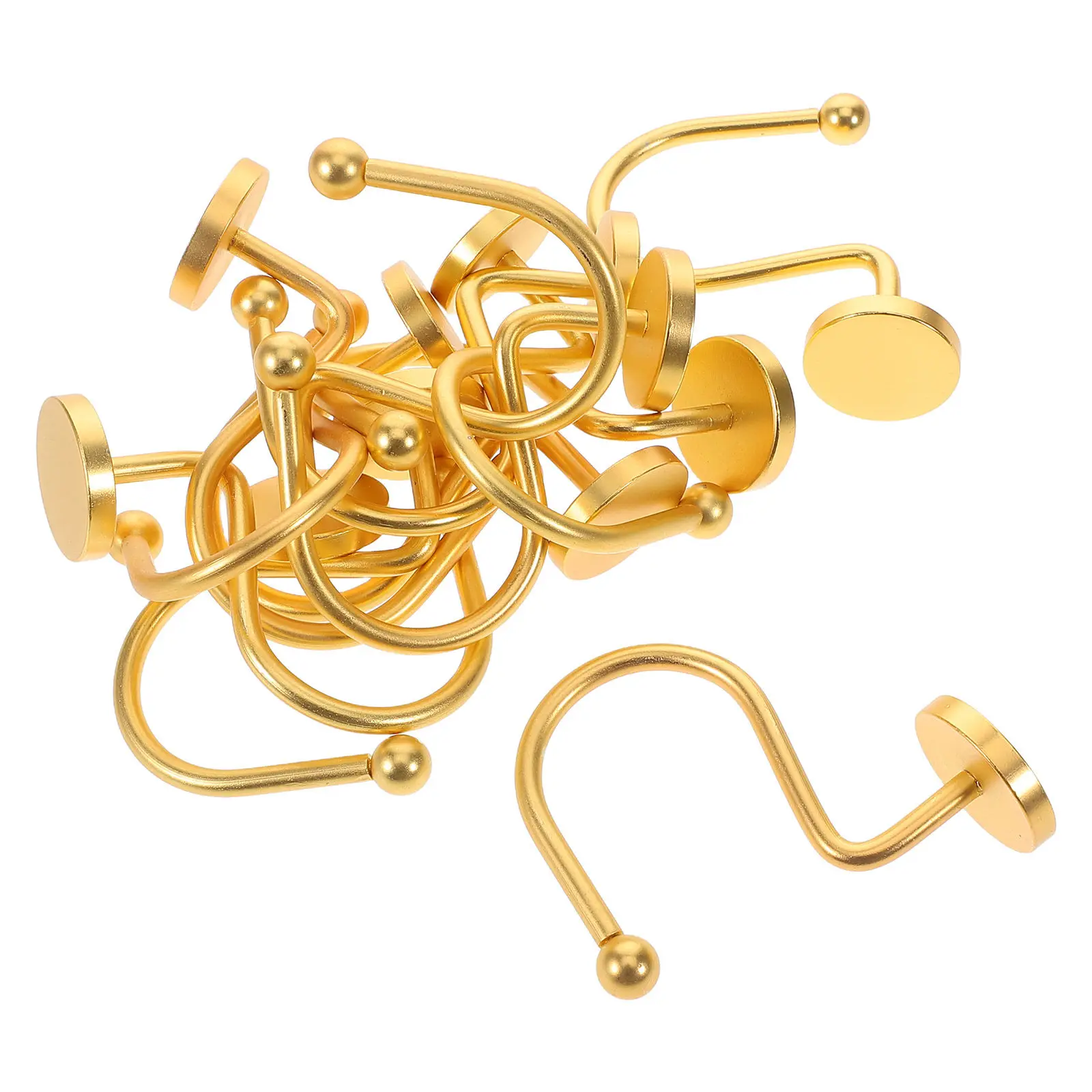 12Pcs Decorative Shower Curtain Hooks Round Button Metal Gold Modern Bathroom Fixture for Shower Window Door Curtains Easy Glide