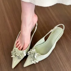 Spring 2024 Green Flower Pointed Flower Shallow Sandals Spring and Summer Aerial Shoes women shoes