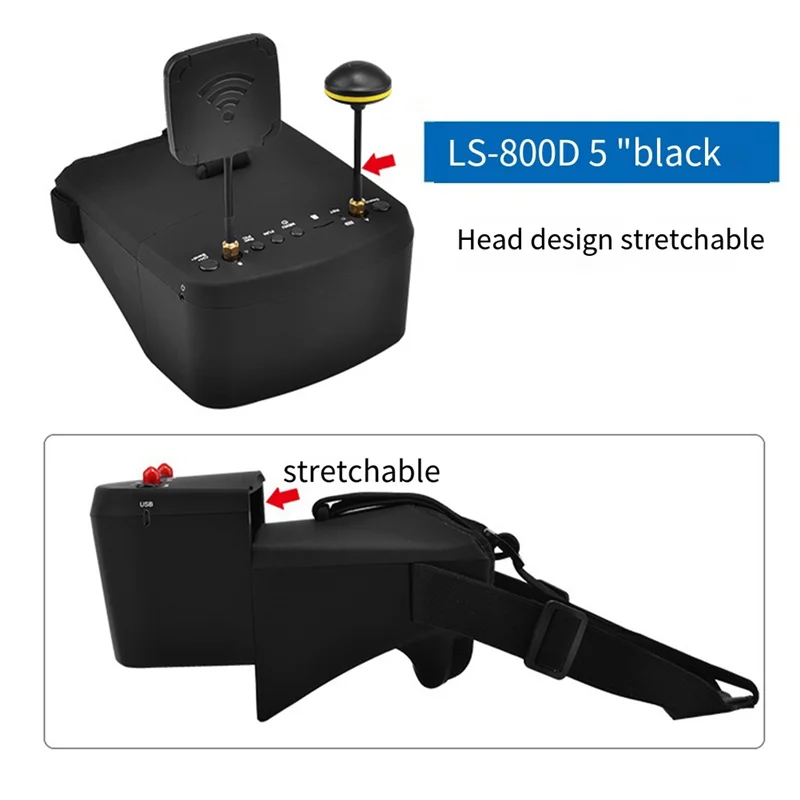 LS-800D FPV Goggles 5.8G 40CH 5Inch 854X480 DVR Recording/Storage Dual Antennas 2000Mah For RC Racing Drone-A31R