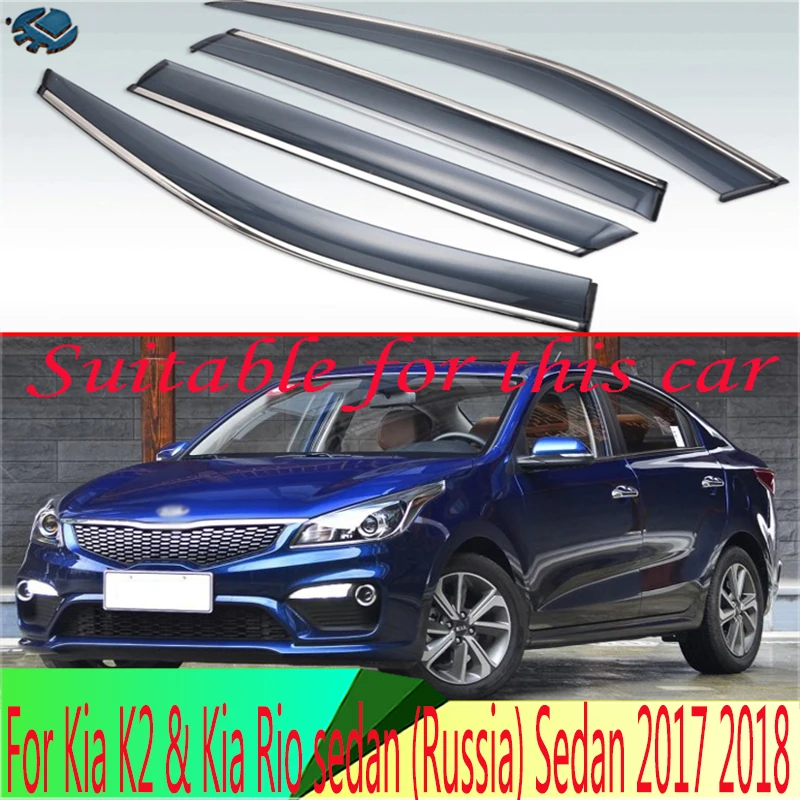 

For Kia K2 & Kia Rio sedan (Russia) Sedan 2017 2018 Plastic Exterior Visor Vent Shades Window Sun Rain Guard Deflector 4pcs