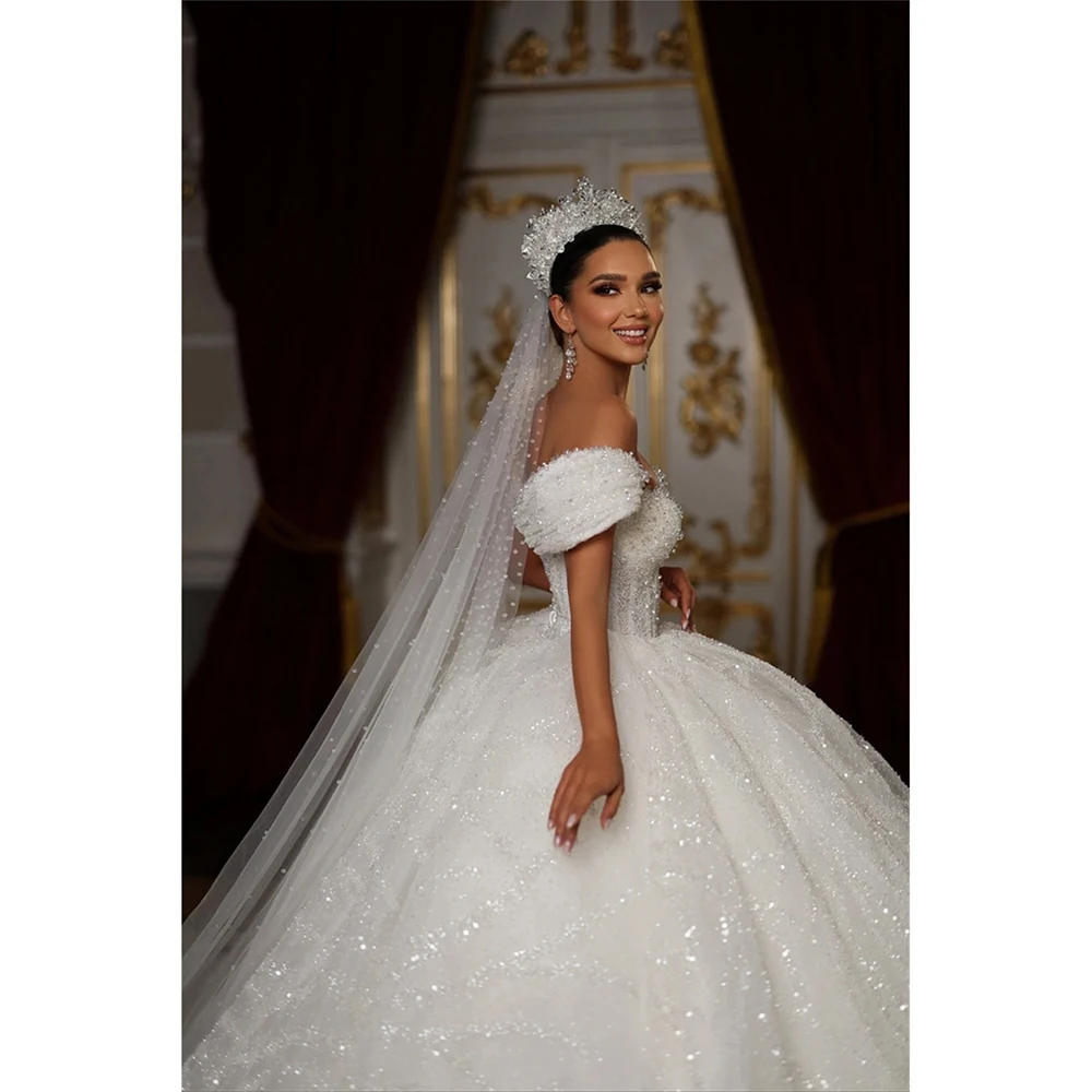 Luxury Ball Gown Wedding Dress Sweetheart Off The Shoulder Sequined Beaded Bridal Gowns Customized Princess Bride Dresses