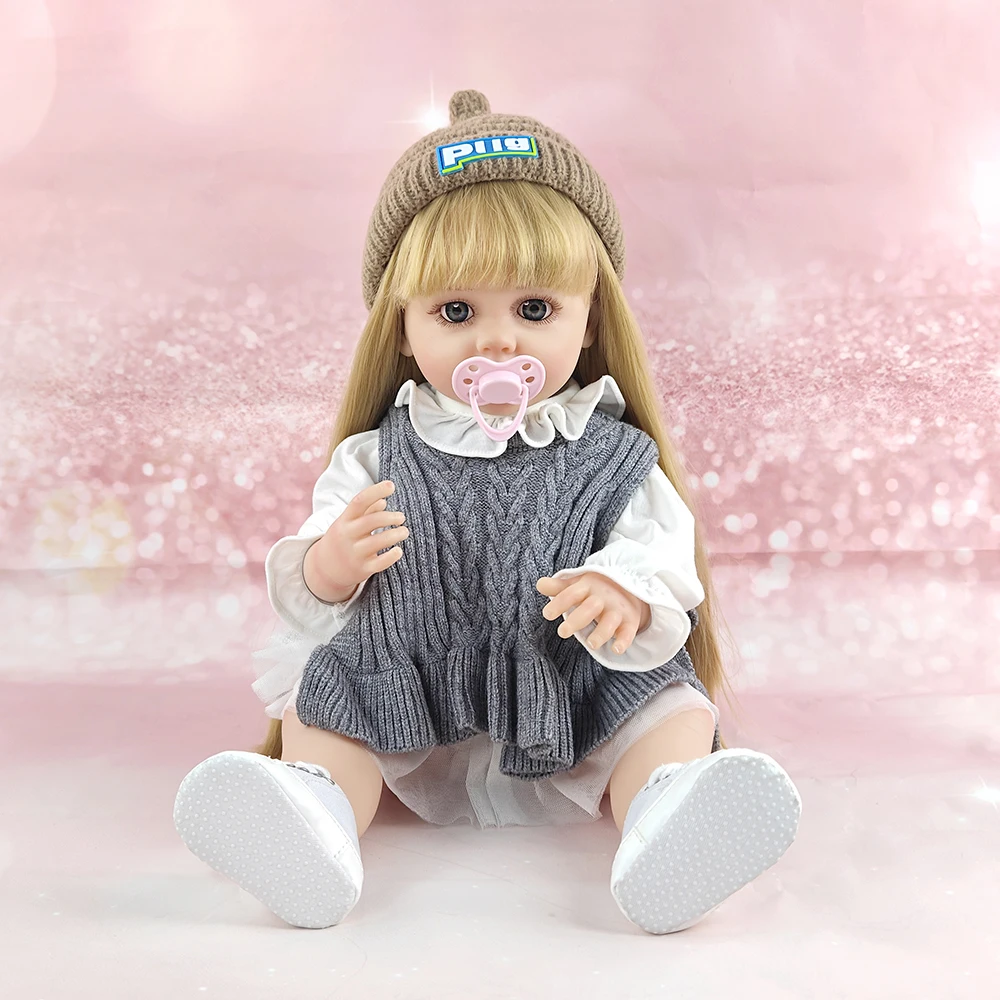55cm 완전 비닐 리본 인형 22인치 실물 같은 긴 머리 시뮬레이션 인형 드레스업 게임 동반 장난감 여자아이 생일 선물