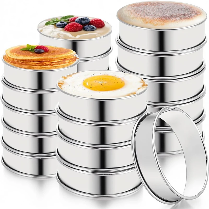 

12Pcs English Muffin Ring Stainless Steel Crumpet Rings Nonstick Tart Rings Double Rolled Muffin Tart Rings Crumpet Ring Molds