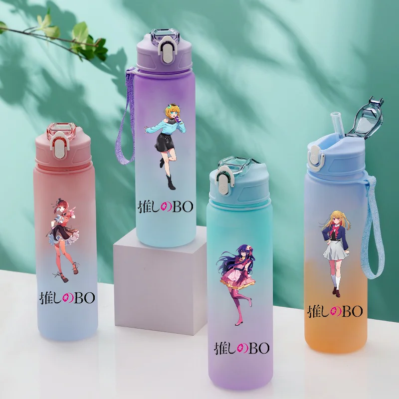 750ML OSHI NO KO Cartoon Large Capacity Plastic Water Bottle Portable Gradient Water Bottle Outdoor Sports Leak Proof Water Cup