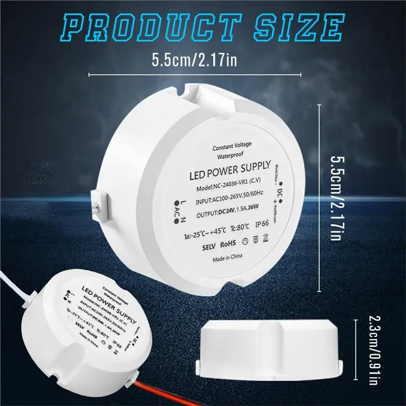 A98E-LED Transformer 12V 36W, Mini Round LED Power Supply 12V 3A 230V To 12V LED, No Noise