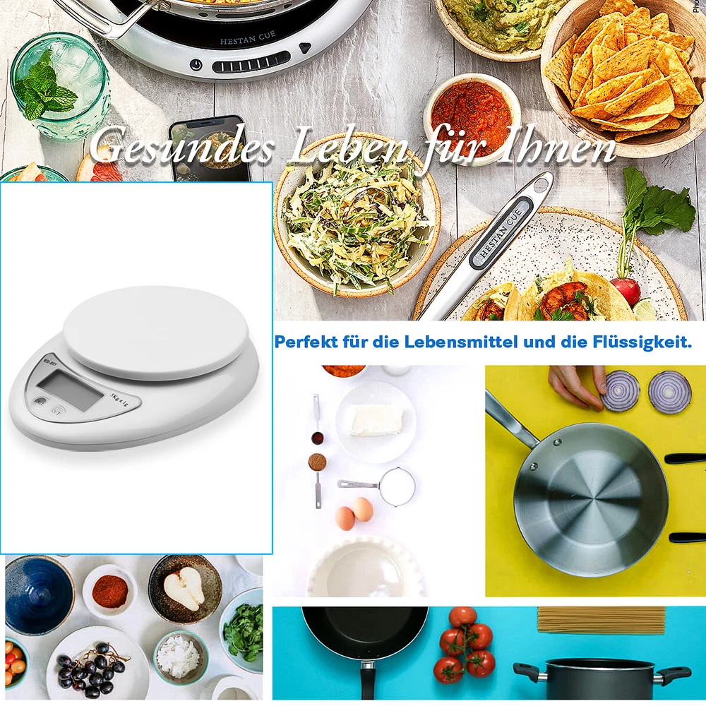 Báscula Digital electrónica de 5kg y 1g, balanza de precisión para alimentos, herramientas de medición, pantalla LED, báscula de cocina