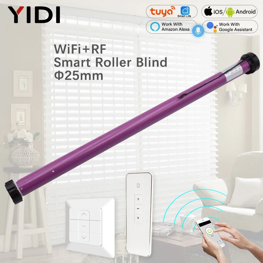 Tuya Smart Life APP Roller Blind Shutter Automatic Curtain Motor AC for 38mm Tube Alexa Google, 25mm Smart WiFi RF Tubular Motor