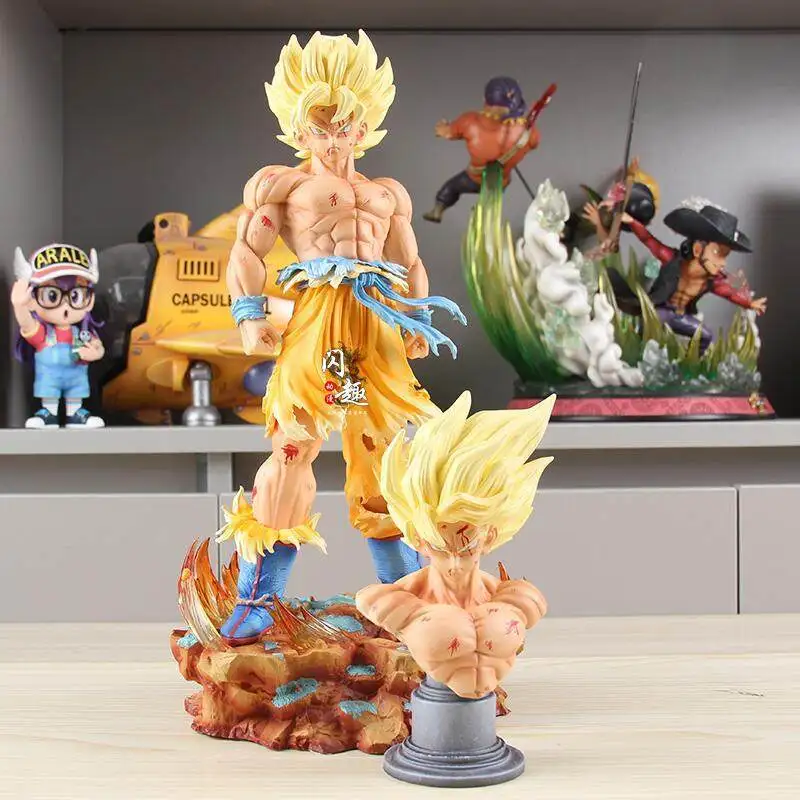 

Фигурка Сон Гоку из Dragon Ball Z, 35 см, 2.0, с двумя сменными головами, светодиодной подставкой, Супер Сайян, коллекционная модель, игрушка, подарок