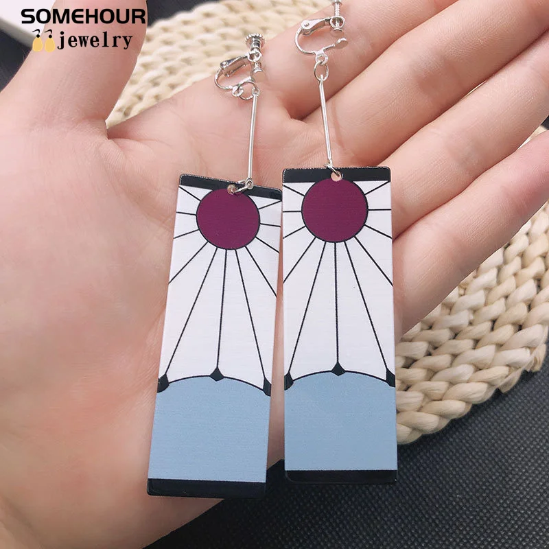 SOMEHOUR Demon Slayer Acrylic Drop Earrings Anime Lover Cosplay Accessores Butterfly Clip Ear Dangle Jewelry For Wome Girls Gift