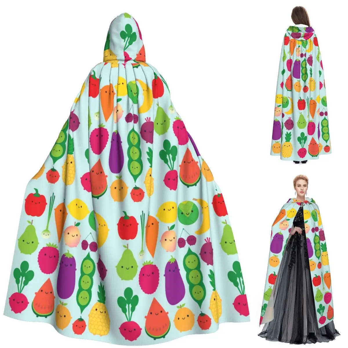 

5-дневный длинный плащ с капюшоном и фруктами и овощами, средневековый костюм ведьмы, накидка для косплея, вечеринка на Хэллоуин для взрослых, унисекс