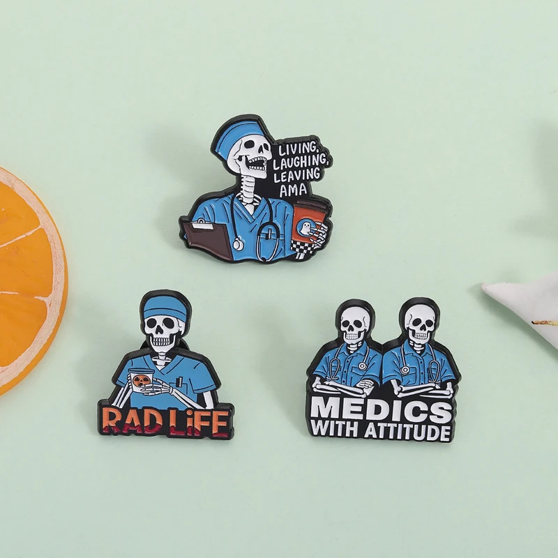 Radiologia vida esmalte pinos citação médica medicos com atitude vivendo rindo deixando esqueleto médico broches jóias presentes