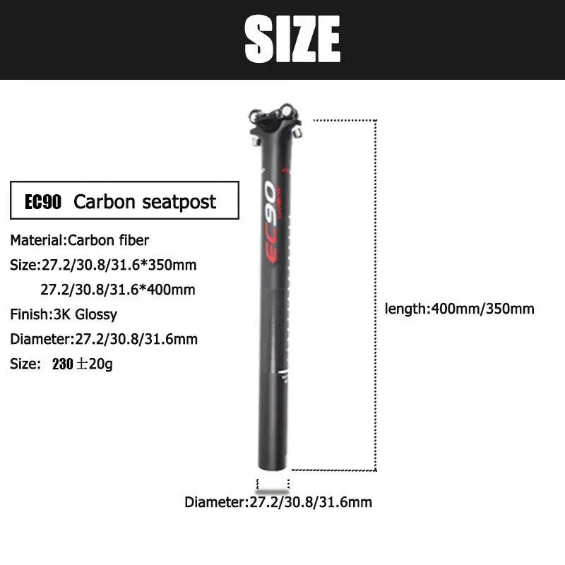 EC90 Carbon MTB Bike Seatpost 27.2/30.8/31.6mm Bike Seat Tube 350mm 400mm Road Bicycle Seatposts Cycling Accessories