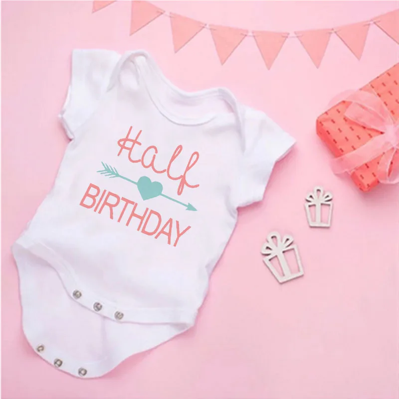 Summer Newborn Infant Baby Clothes Ice Cream 1/2 Birthday  Toddler Jumpsuits Boys Girls Birthday Party Short Sleeve Outfits Gift