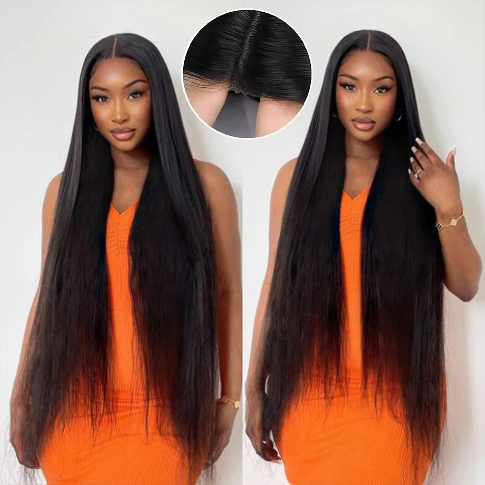 Perruque Lace Front Wig naturelle brésilienne, cheveux lisses, sans colle, 30 pouces, prêtes à porter, 4x4, 5x5, Hd, pour femmes