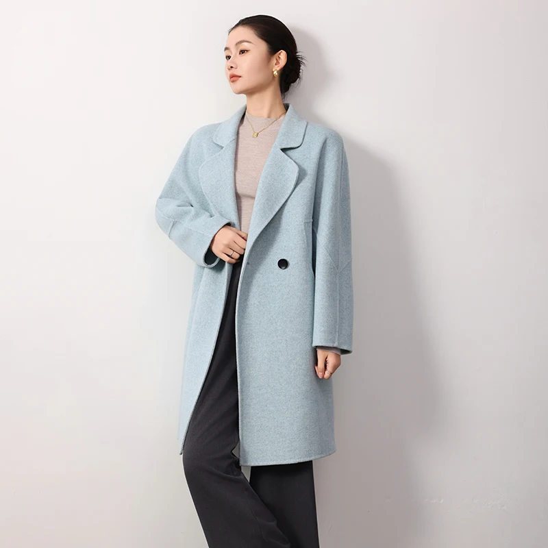 

CAIXINGLE 2025, осенне-зимнее новое женское пальто из 100% чистой шерсти, шерстяное пальто средней длины, универсальная женская одежда с простыми пуговицами