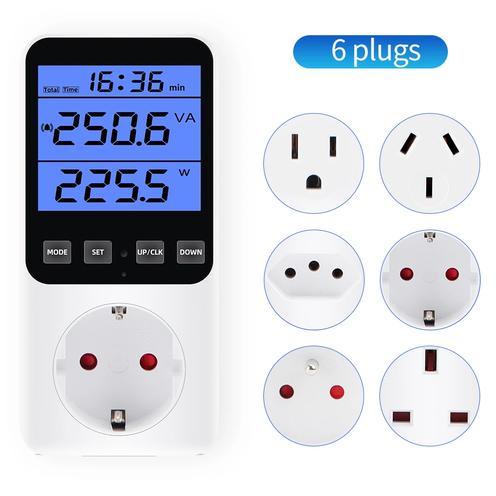 Digital Power Wattmeter Consumo de Eletricidade Tester Kwh Energia Medidor Potência Tensão Corrente Corrente ue Eua fr Plug ac 220v