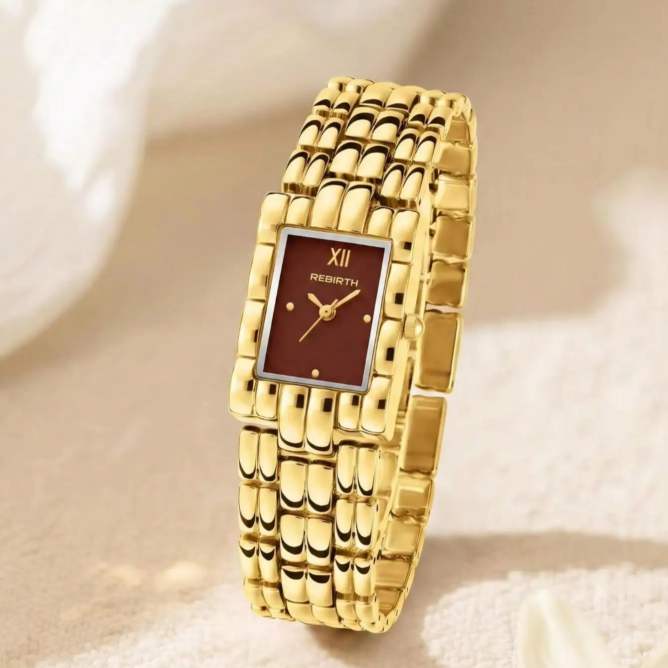 Vintage Small Square Dial Women's Quartz Watch, Light Luxury Full Gold Metal Chain Strap Wristwatch, Roman Numerals, Simple Business Commuting Women's Watch