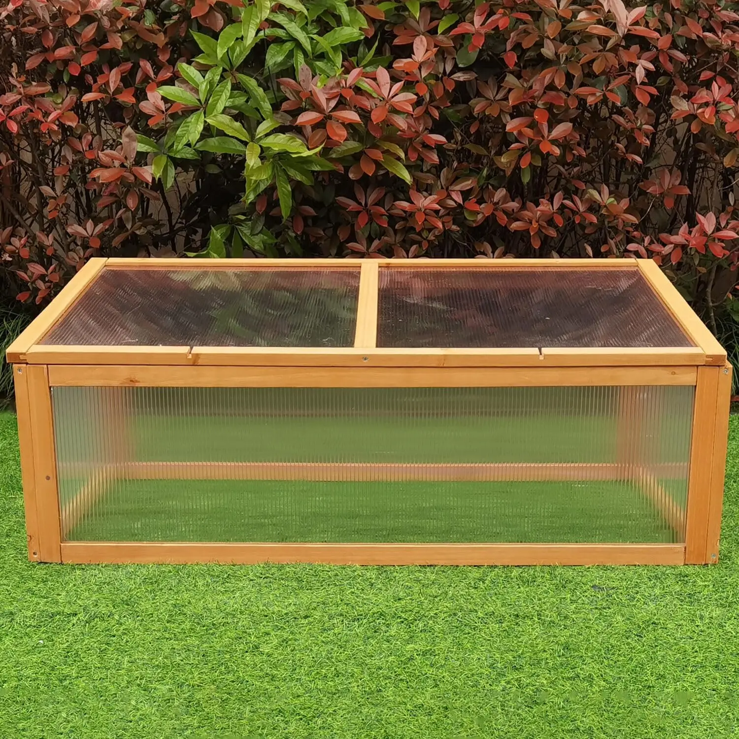 Hanover 39-In. Portable Greenhouse Cold Frame With Top Opening Garden Plant Protector And Red Cedar Wood Frames, Mini Outdoor