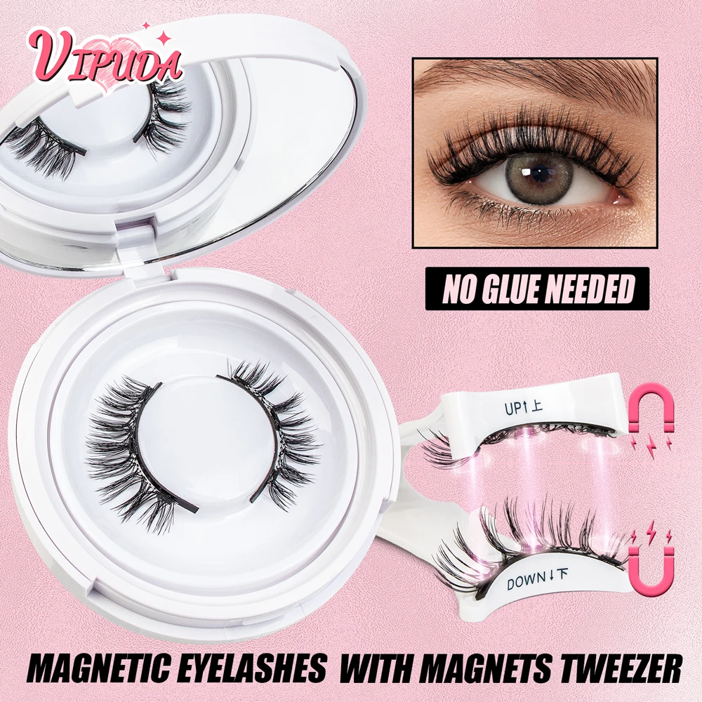 VIPUDA-Kit de pestañas magnéticas naturales 3D, sin necesidad de pegamento, pestañas postizas magnéticas 3D profesionales reutilizables y esponjosas