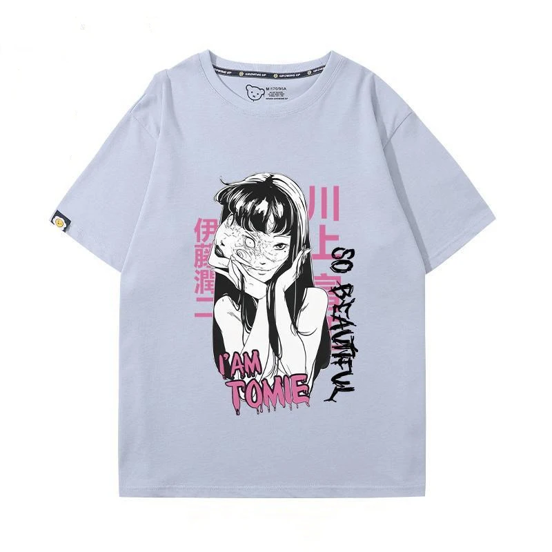 2024 Junji Ito Tomie T-shirt Cute Pattern Printed Retro Top Fashion Pure Cotton Anime Japanese Versatile Couple Short Sleeve