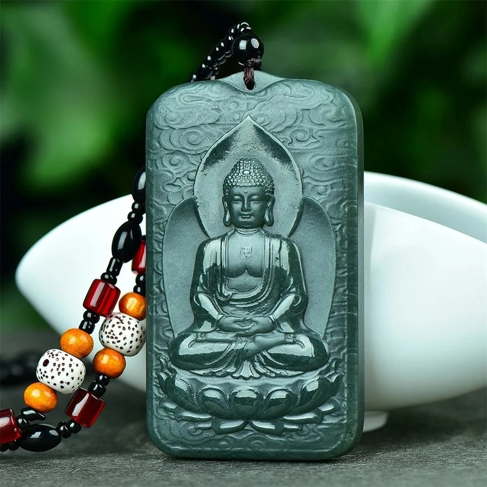 Natural Hetian Green Jade Double-sided Engraving Buddha Pendant Exquisite High-grade Buddhist Amulets Charm Fashion Fine Jewelry