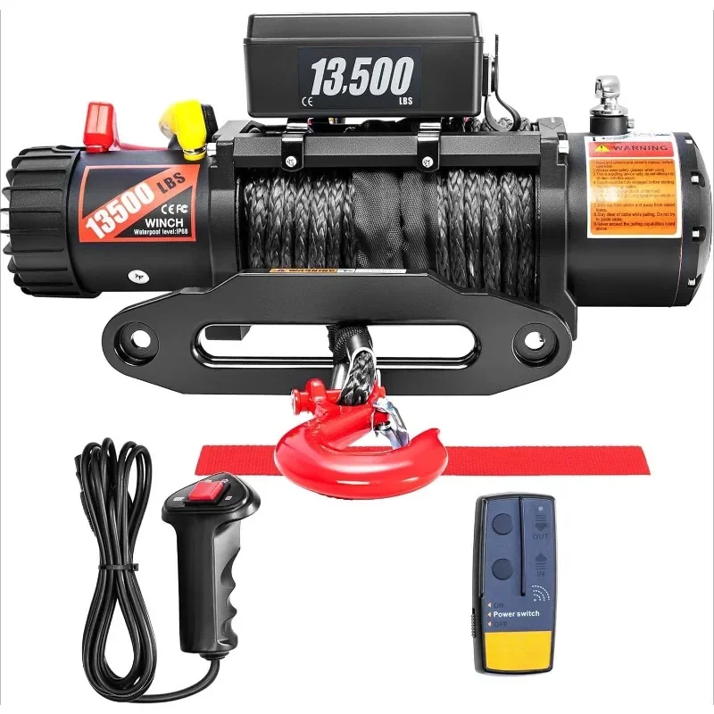 home.CXRCY 12V Electric Winch,13500LBS Load Capacity Synthetic Rope Towing Winches for Jeep Truck SUV,with Wired Handle