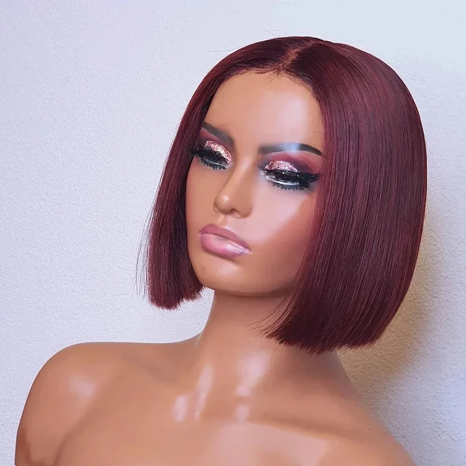 99J Bob Wig Burgundy Short Bob Wig 13X6X1 Lace Front Wigs For Women RebeccaQ Brazilian Human Hair Transparent Lace Front Wig