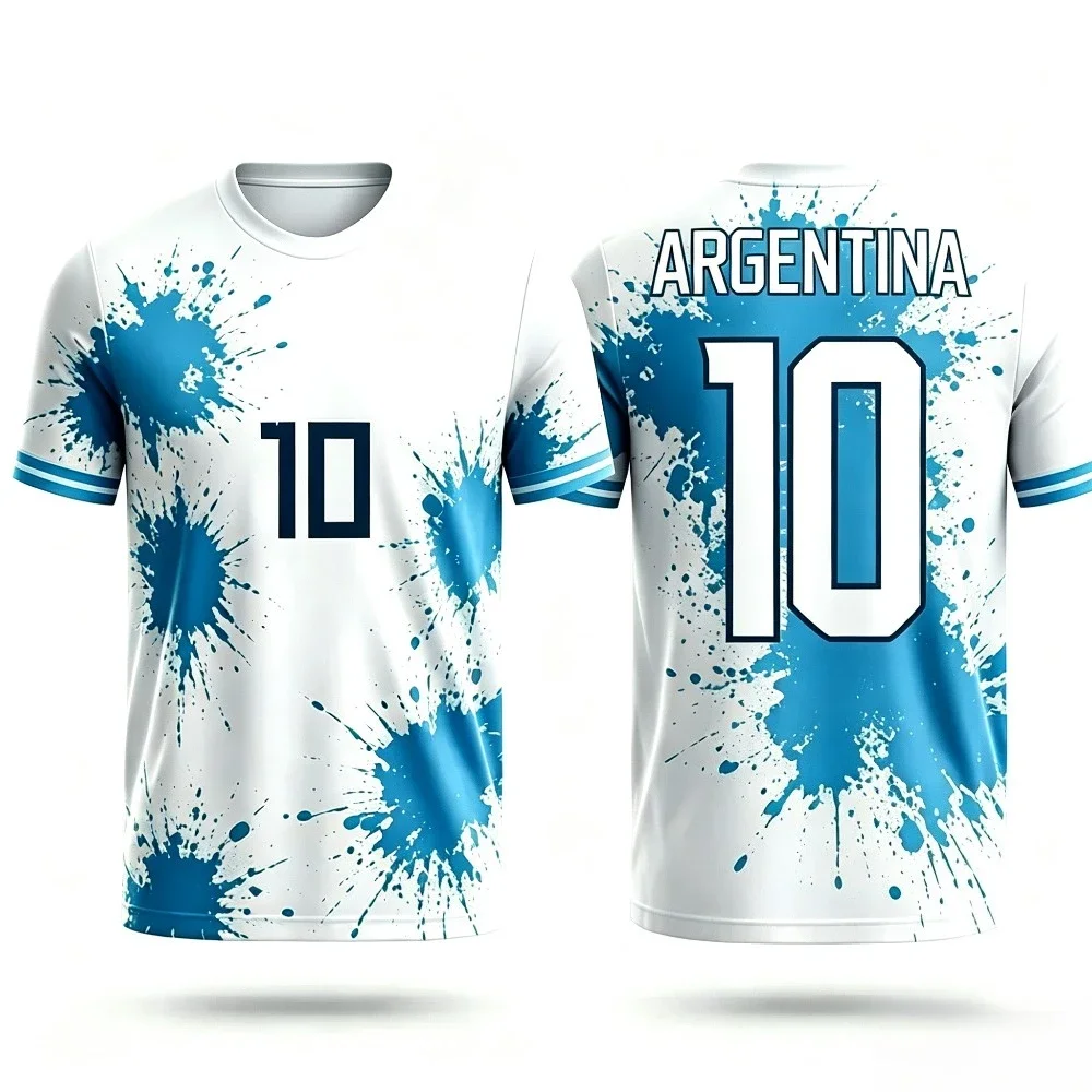 4 Styles Argentina l No.10 Soccer Jersey  Splash Print Quick Dry Short Sleeve Football T-Shirt for Men Sports Training Top