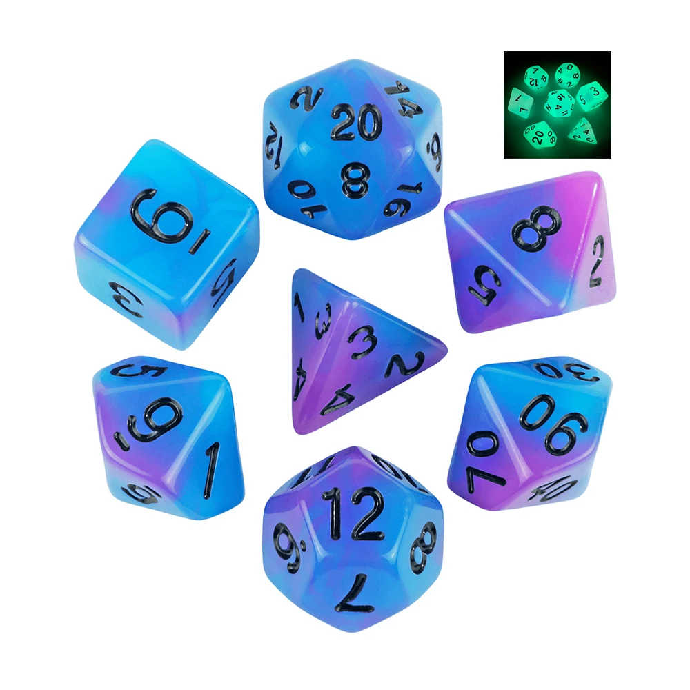 Dados digitales RPG de alta calidad que brillan en la oscuridad para juegos de rol de mesa, 7 unidades por juego