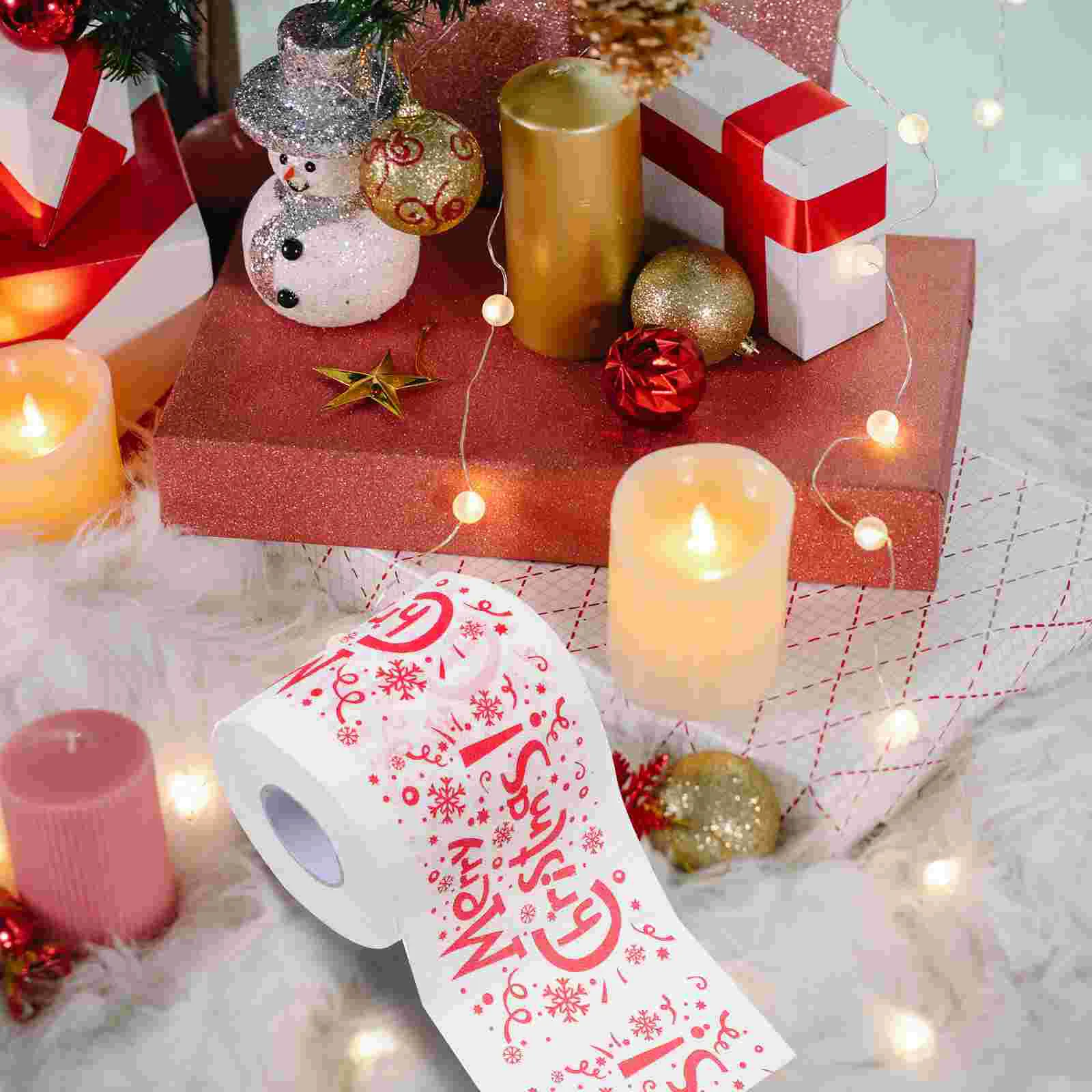 4 rollos de papel higiénico navideño, decoraciones para el baño, servilletas faciales, tejido de Papá Noel, papeles desechables, patrón, novedad