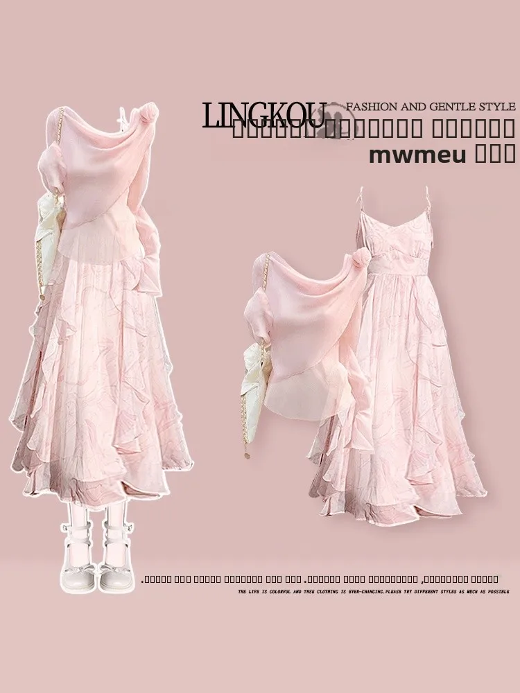 

Красивый комплект ранней осени, женский дизайн, снижение возраста, нежный длинный све, топ с завязкой на талии, с цветочным принтом, ter T...