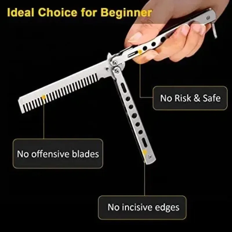 접이식 빗 스테인레스 스틸 연습 훈련 나비 칼 빗 수염 콧수염 Brushe 살롱 헤어 스타일링 스타일링 도구