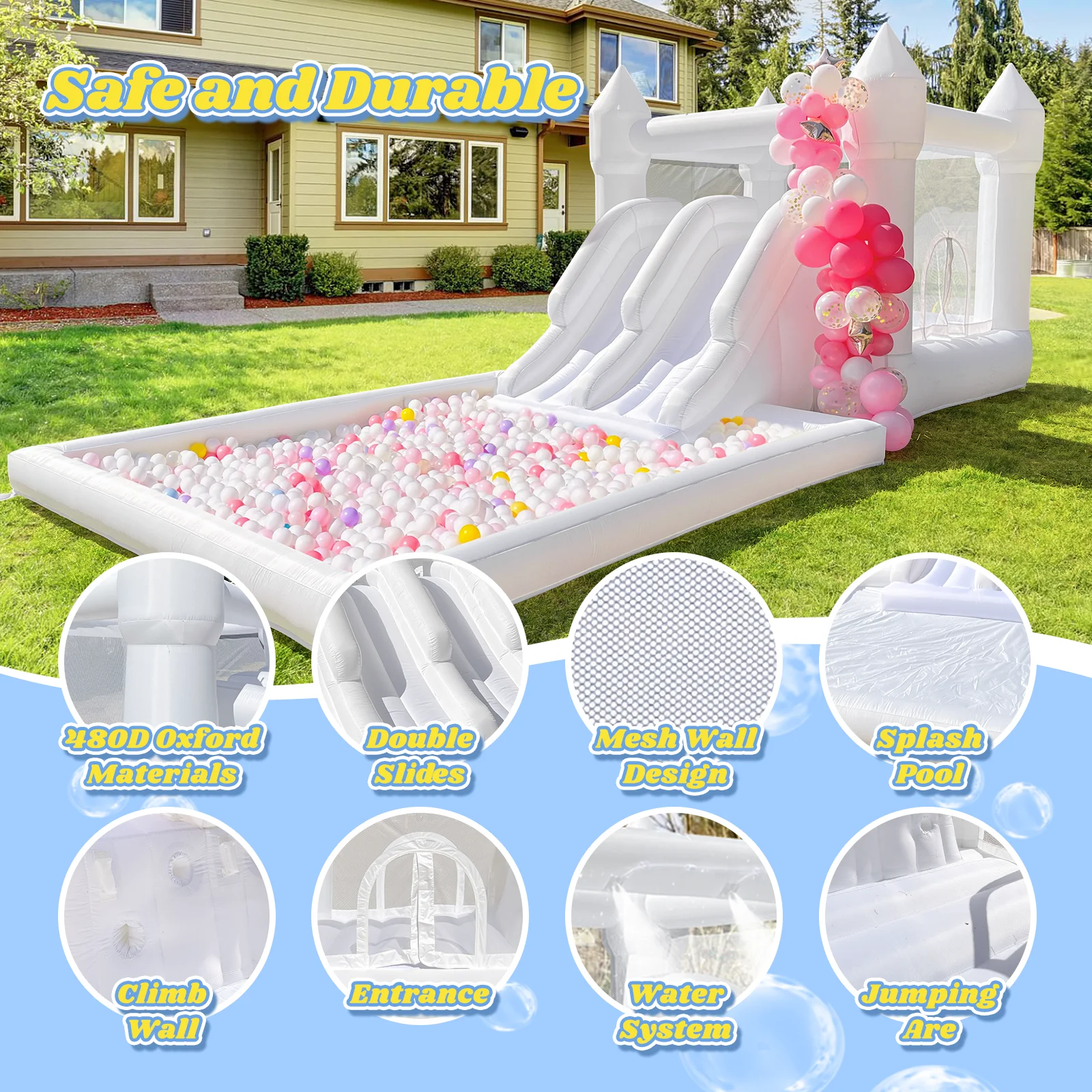 Castillo inflable de 5,8 m con tobogán doble inflable, tobogán de agua, pozo de bola grande, evento de fiesta de cumpleaños para niños, Castillo de salto al aire libre