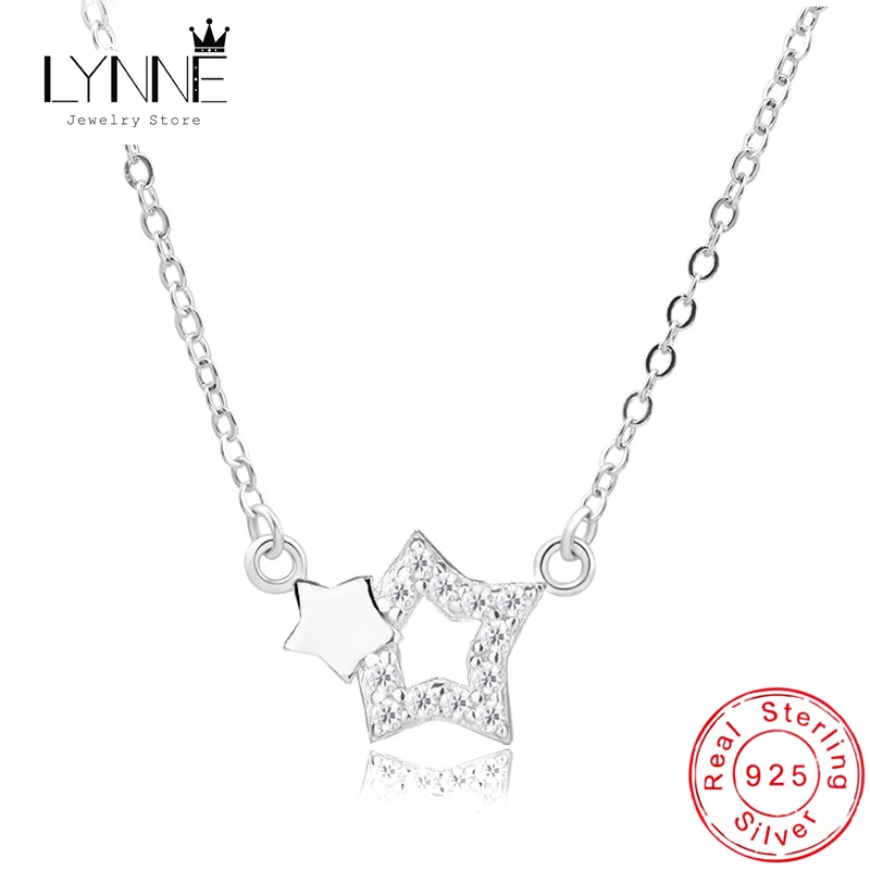 New Fashion 925 Sterling Silver Double Star Zircon Pendant Necklace Rhinestone O Word Clavicle Chain Women Jewelry Birthday Gift