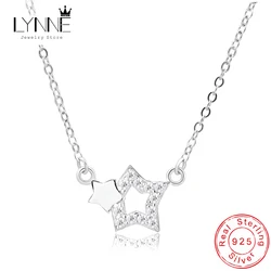 New Fashion 925 Sterling Silver Double Star Zircon Pendant Necklace Rhinestone O Word Clavicle Chain Women Jewelry Birthday Gift